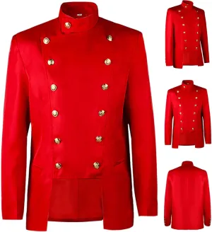 Red Steampunk Vintage Jacket for Men Patchwork Tailcoat Vintage Adult Festival Cosplay Swallow-tailed Coat