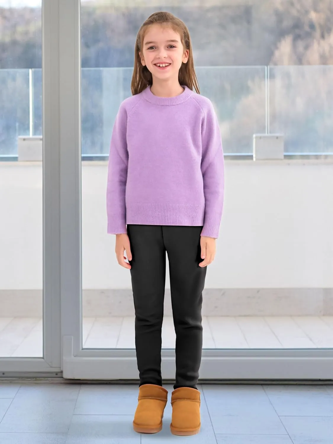 Resinta Girls Winter Fleece Lined Leggings Cotton Thick Thermal Tights Kids Soft Stretchy Pants Full Length