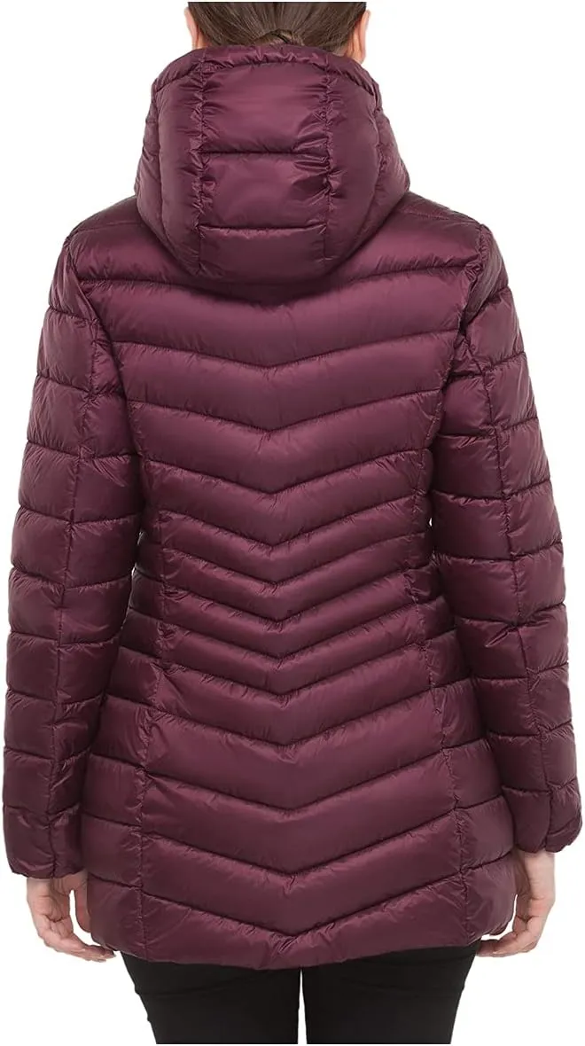 Rokka&Rolla Women's Lightweight Packable Puffer Jacket Water-Resistant Hooded Winter Long Coat