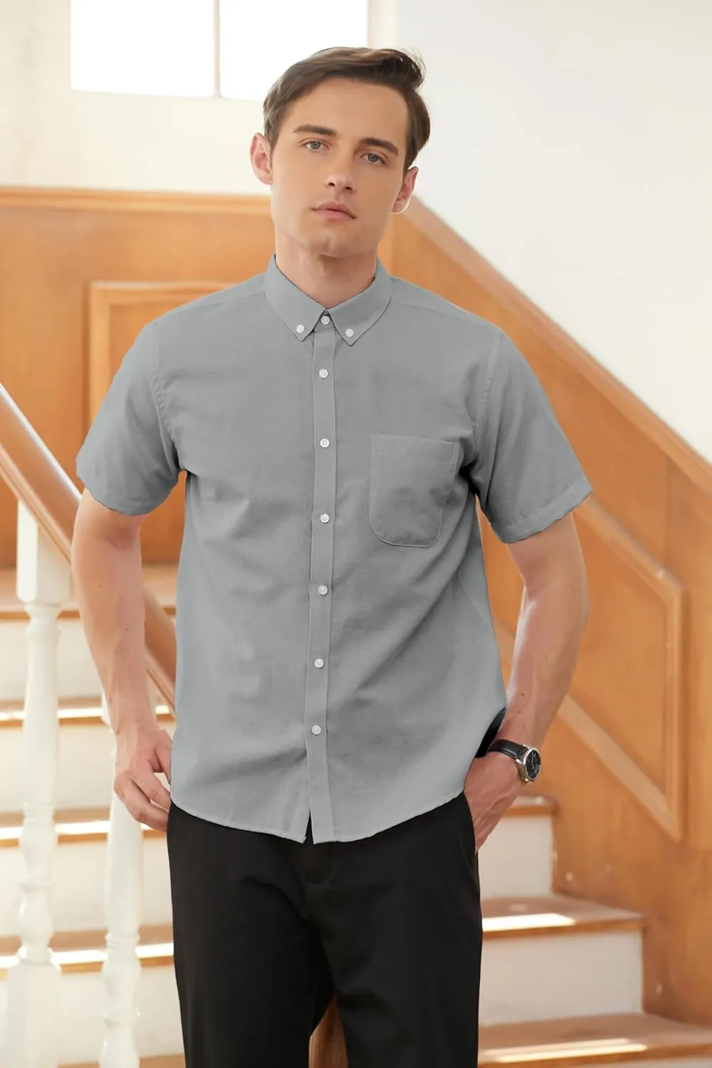 SANGTREE Men & Boy Striped Multicolor Oxford Cotton ShirtComfortable FitShort Sleeve Collared Shirt
