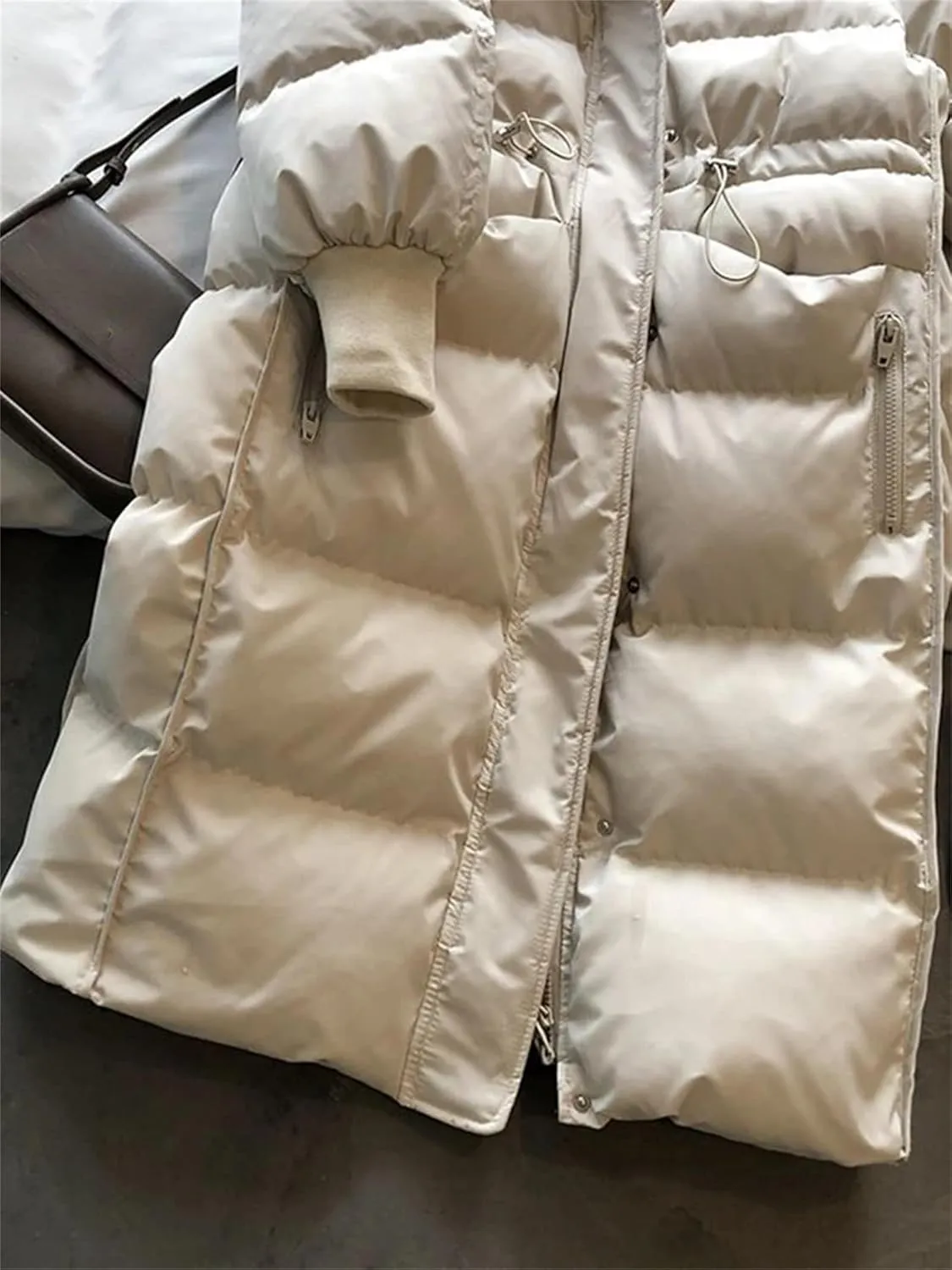 SaoBiiu Women Cotton Padded Removable Hooded Down Jacket Winter Long Loose Thicken Warm Ski Coat