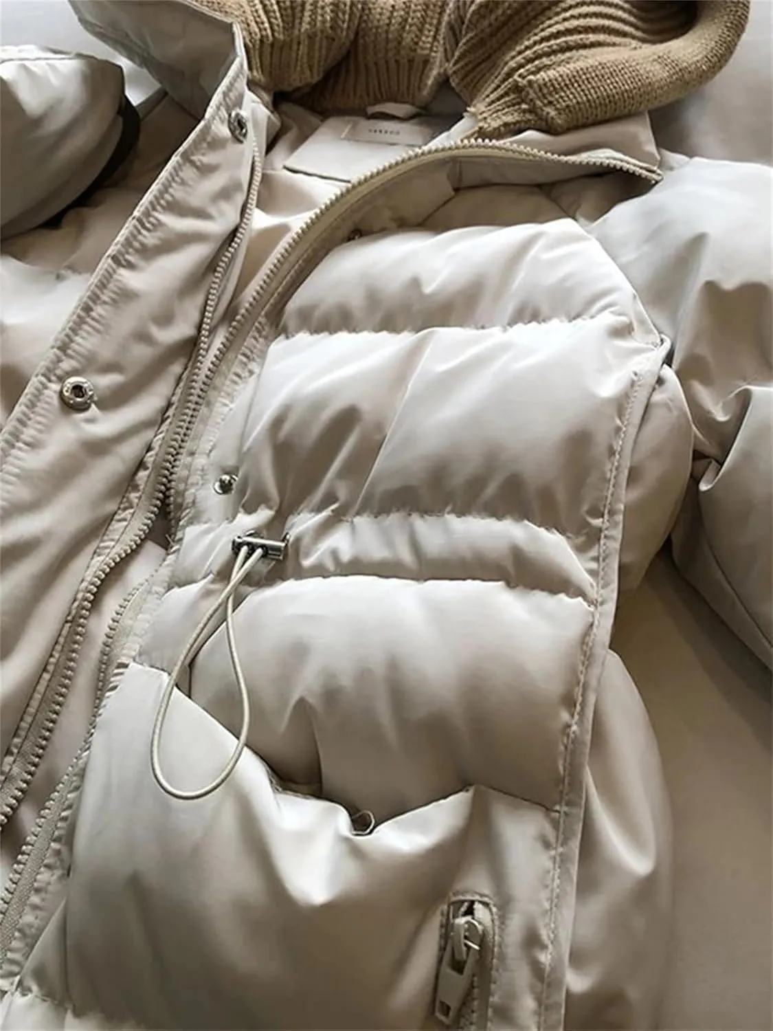 SaoBiiu Women Cotton Padded Removable Hooded Down Jacket Winter Long Loose Thicken Warm Ski Coat