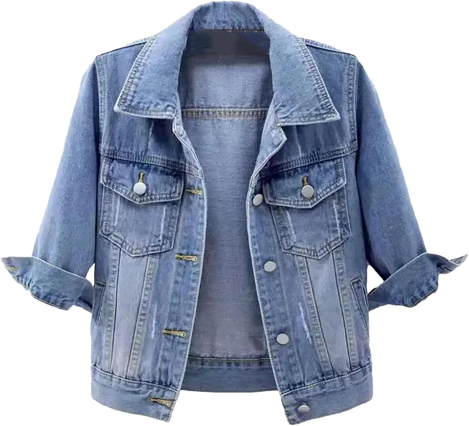 SaoBiiu Women Denim Jacket Autumn Winter Washed Blue Jeans Coat Turn-Down Collar Denim Jackets