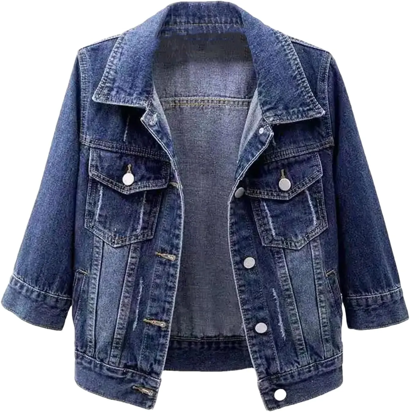 SaoBiiu Women Denim Jacket Autumn Winter Washed Blue Jeans Coat Turn-Down Collar Denim Jackets