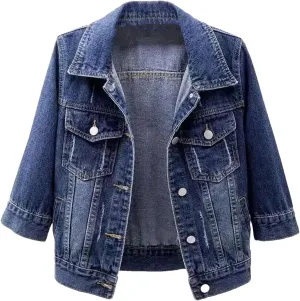 SaoBiiu Women Denim Jacket Autumn Winter Washed Blue Jeans Coat Turn-Down Collar Denim Jackets