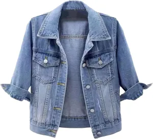 SaoBiiu Women Denim Jacket Autumn Winter Washed Blue Jeans Coat Turn-Down Collar Denim Jackets