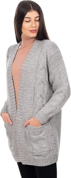 SAOL Irish Wool Cardigan for Women Long Open Front with Pockets
