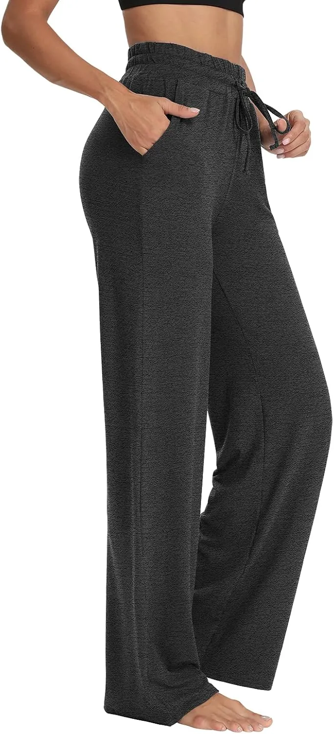 Sarin Mathews Womens Yoga Sweatpants Wide Leg High Waisted Lounge Pajamas Pants Comfy Workout Loose Pants with Pockets