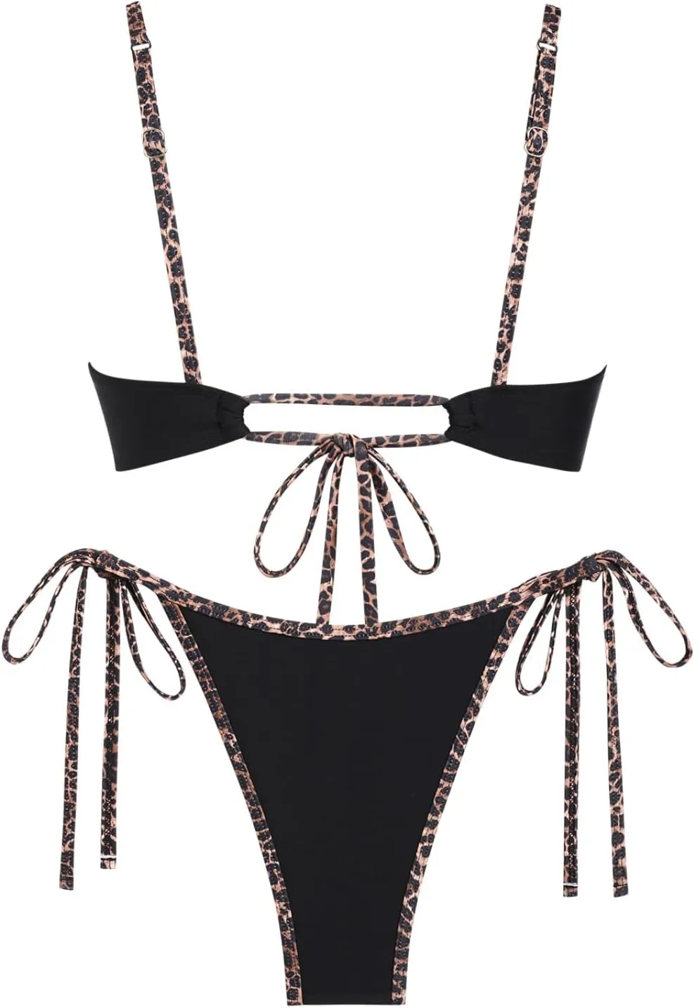 seamoly Gingham Spliced Ruched Ruffles Trim Bowknot Decor Tie Side Bikini Set