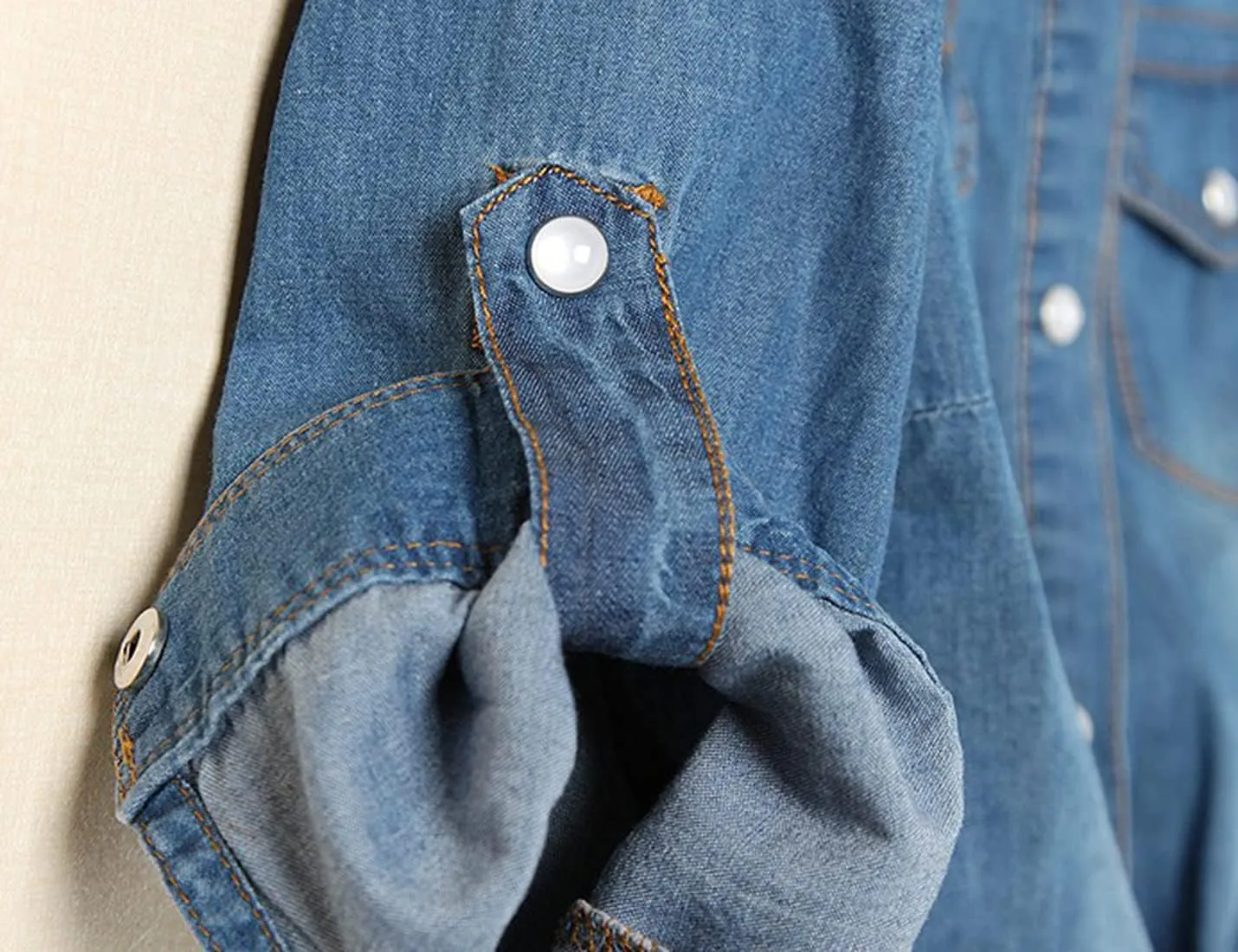 SeekMe Womens Denim Shirts Tie Front Crop Top Button Down Chambray Jean Shirts