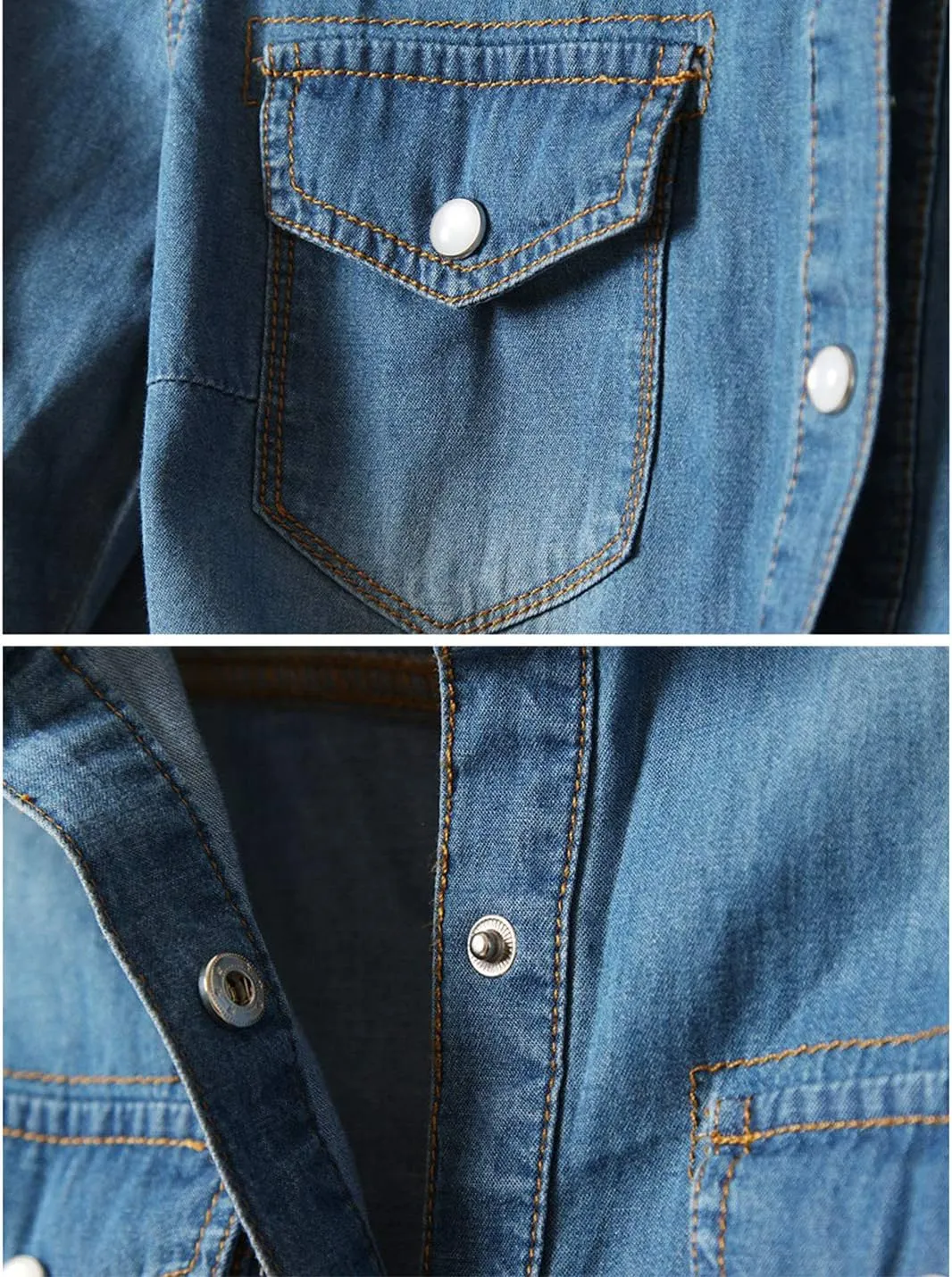 SeekMe Womens Denim Shirts Tie Front Crop Top Button Down Chambray Jean Shirts