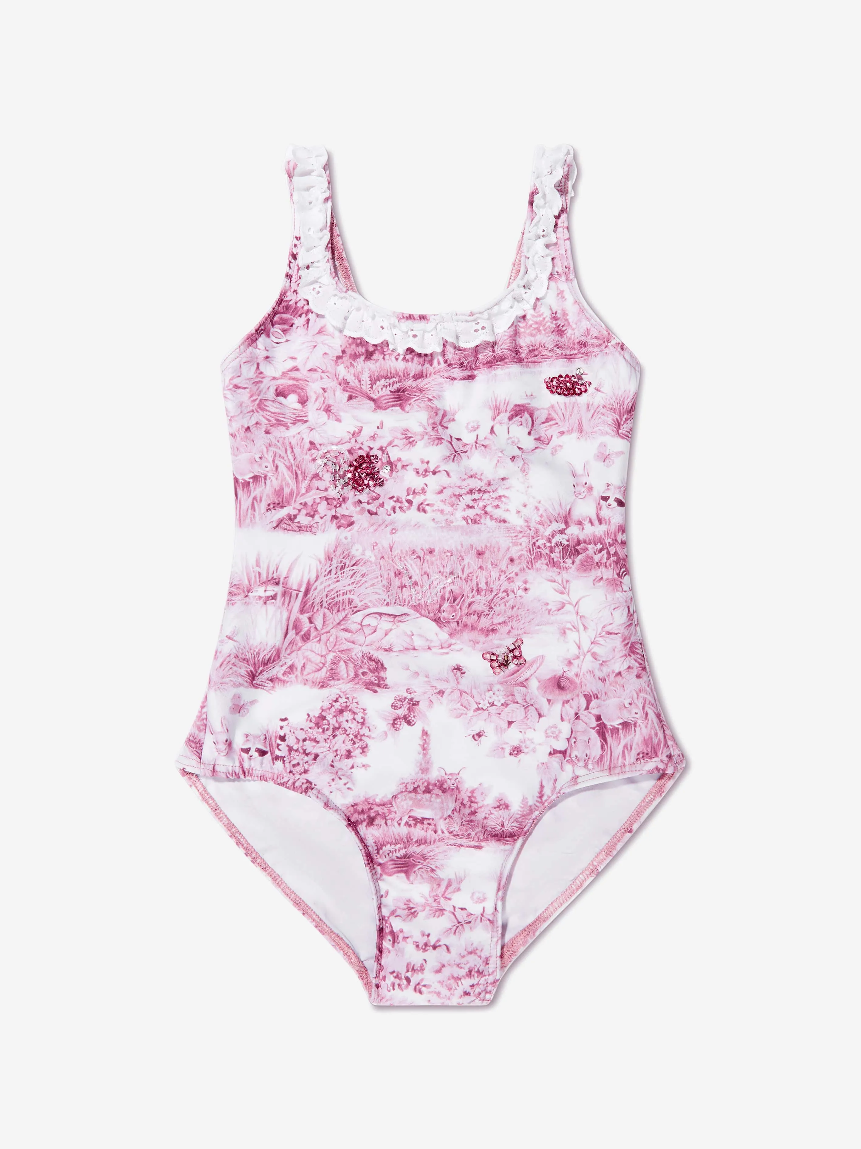 Selini Action Girls Toile de Jouy Swimsuit in Pink