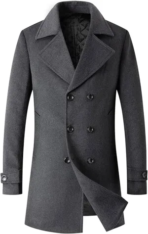 SEMATOMALA Men's Classic Notched Collar Double Breasted Formal Business Work Wool Blend Pea Coat
