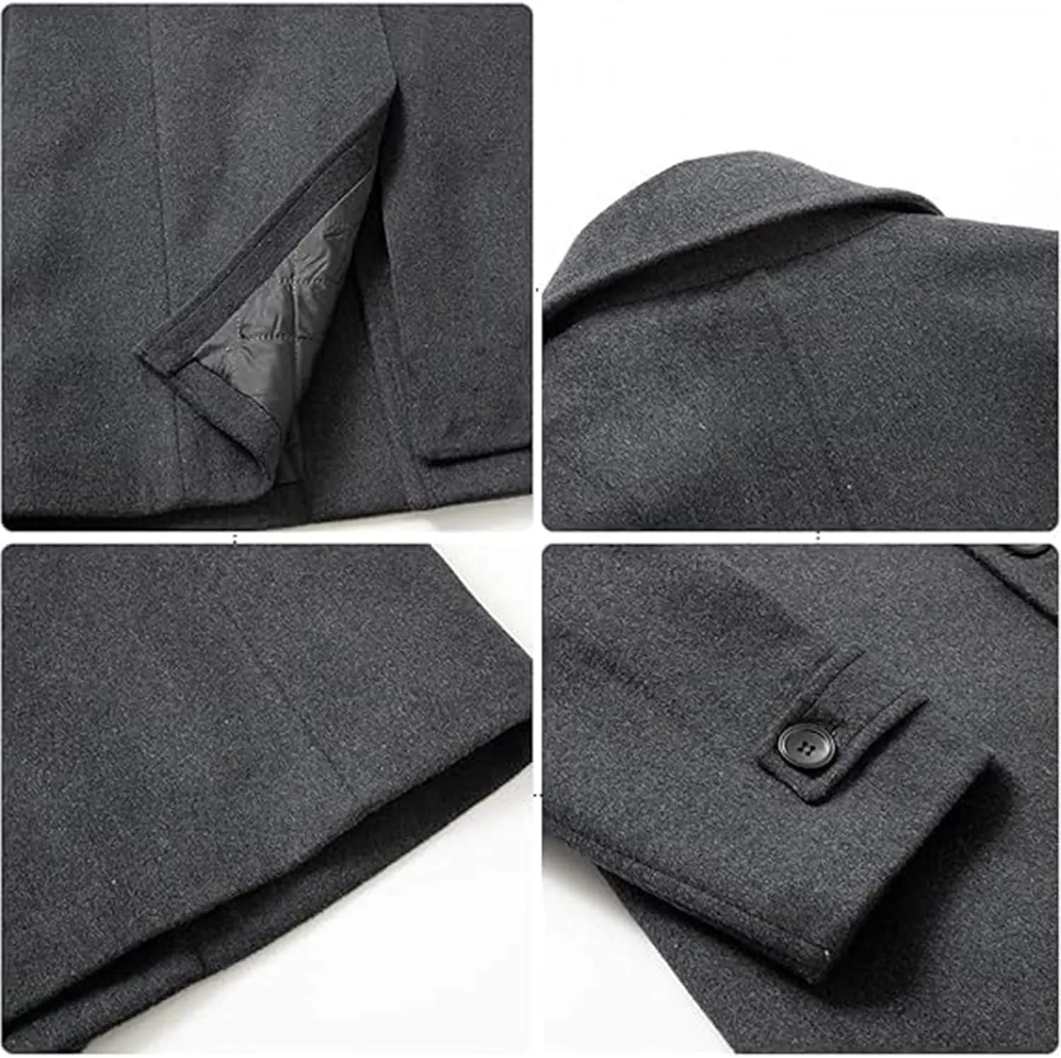 SEMATOMALA Men's Classic Notched Collar Double Breasted Formal Business Work Wool Blend Pea Coat