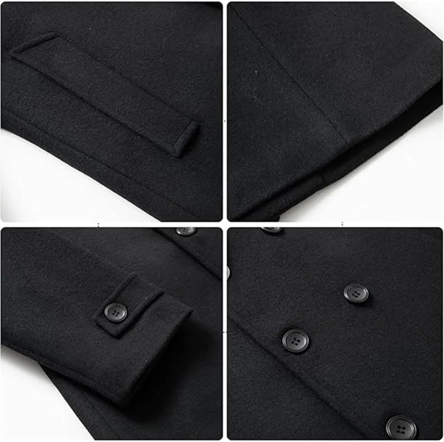 SEMATOMALA Men's Classic Notched Collar Double Breasted Formal Business Work Wool Blend Pea Coat