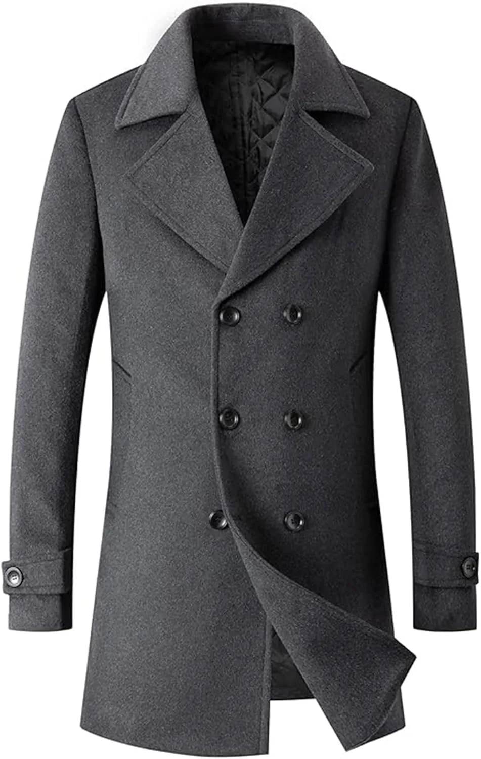 SEMATOMALA Men's Classic Notched Collar Double Breasted Formal Business Work Wool Blend Pea Coat