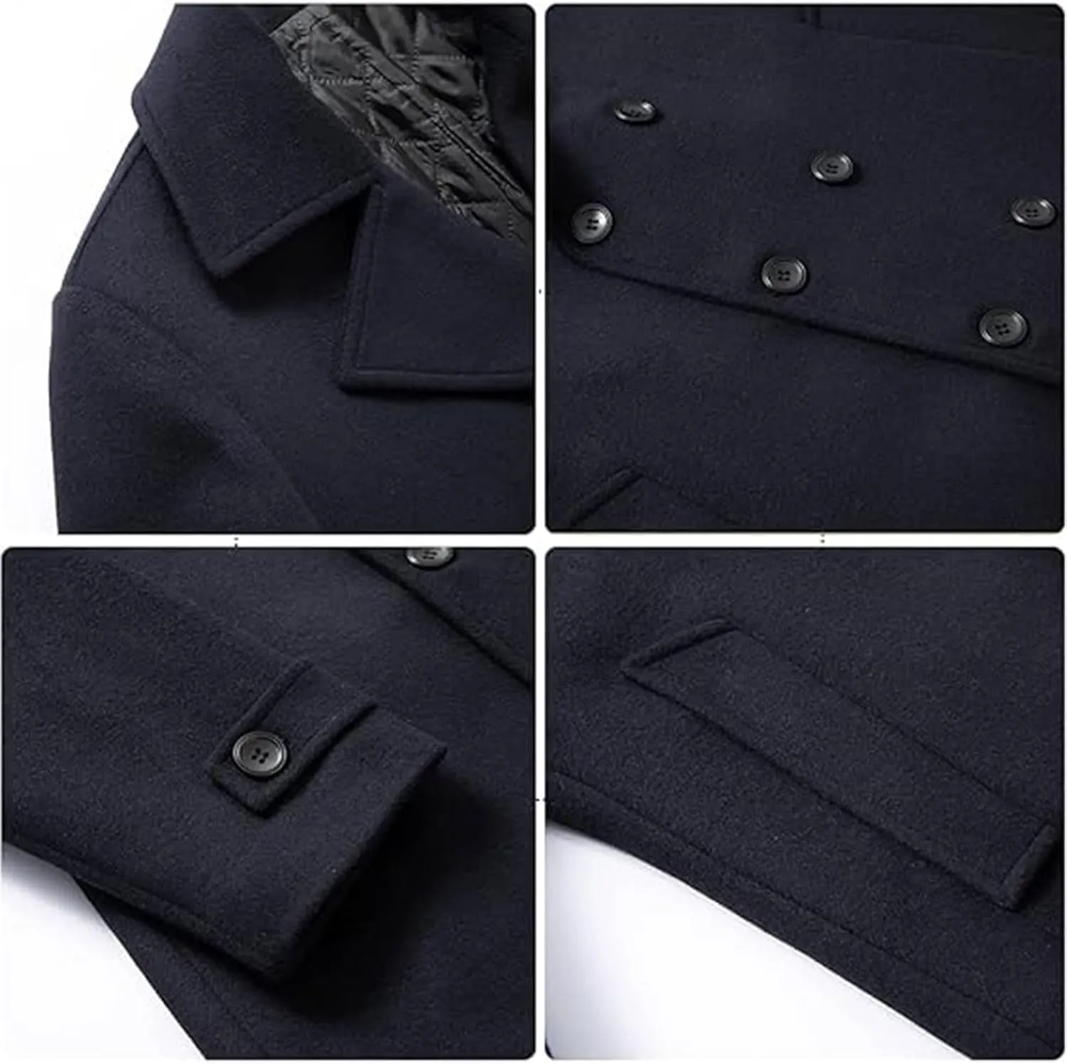 SEMATOMALA Men's Classic Notched Collar Double Breasted Formal Business Work Wool Blend Pea Coat