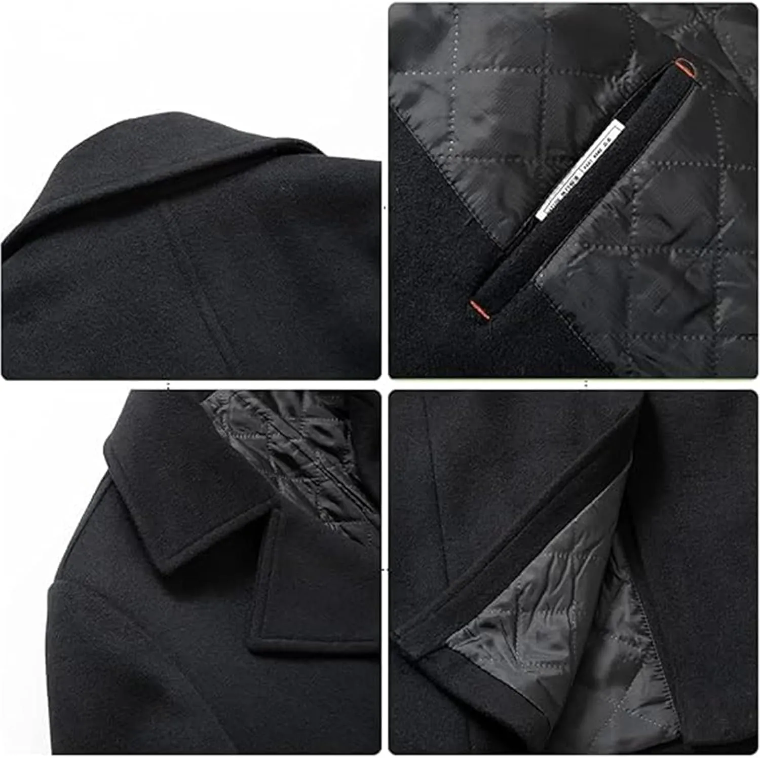 SEMATOMALA Men's Classic Notched Collar Double Breasted Formal Business Work Wool Blend Pea Coat
