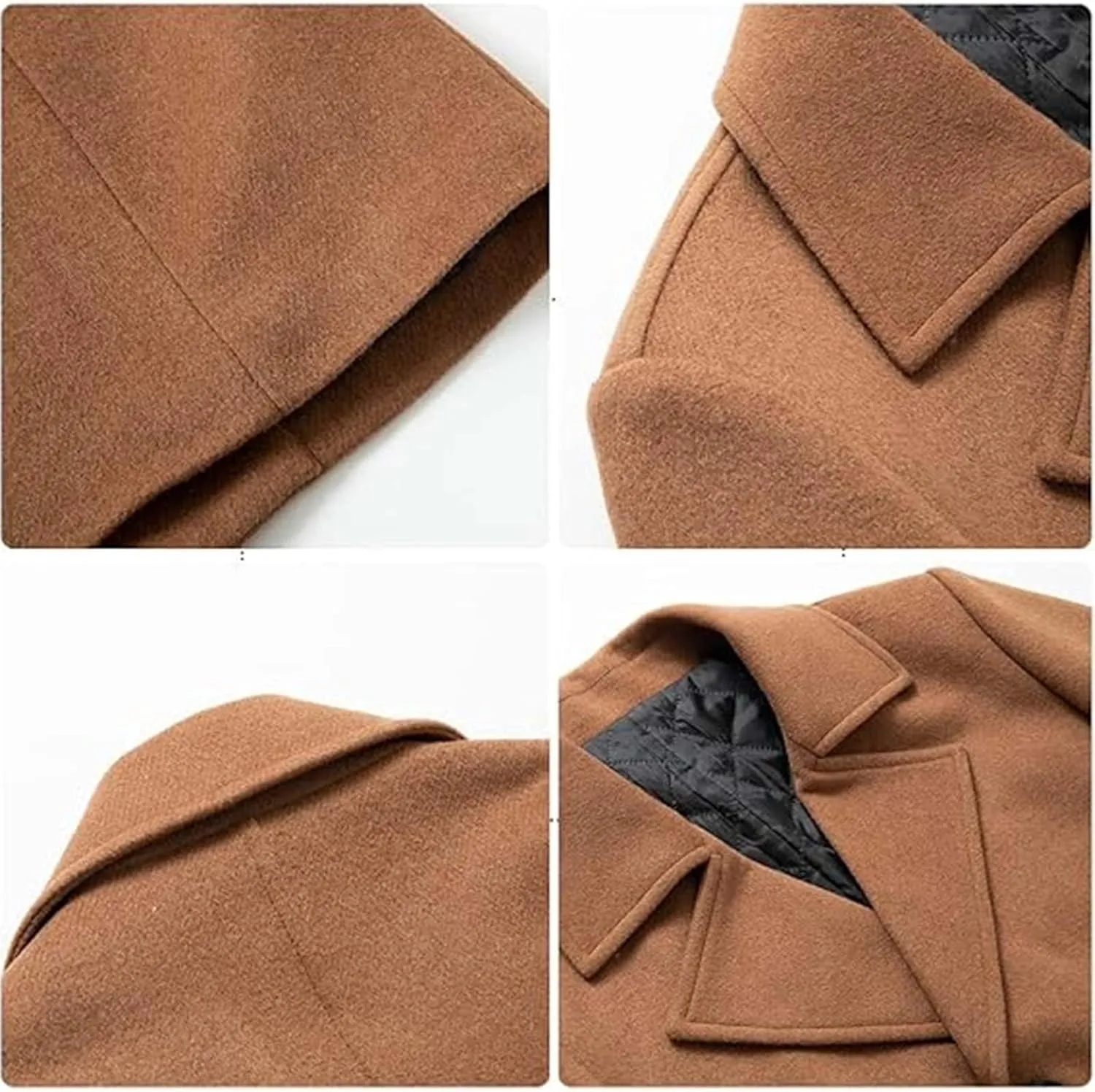 SEMATOMALA Men's Classic Notched Collar Double Breasted Formal Business Work Wool Blend Pea Coat