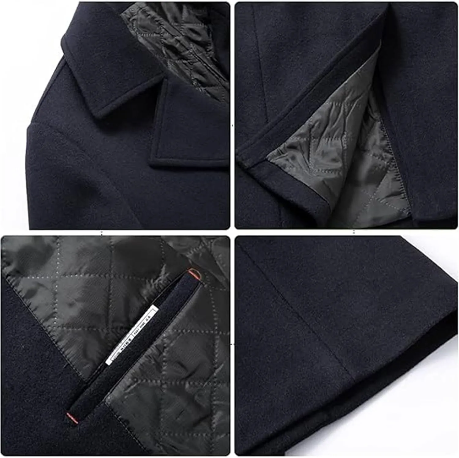 SEMATOMALA Men's Classic Notched Collar Double Breasted Formal Business Work Wool Blend Pea Coat