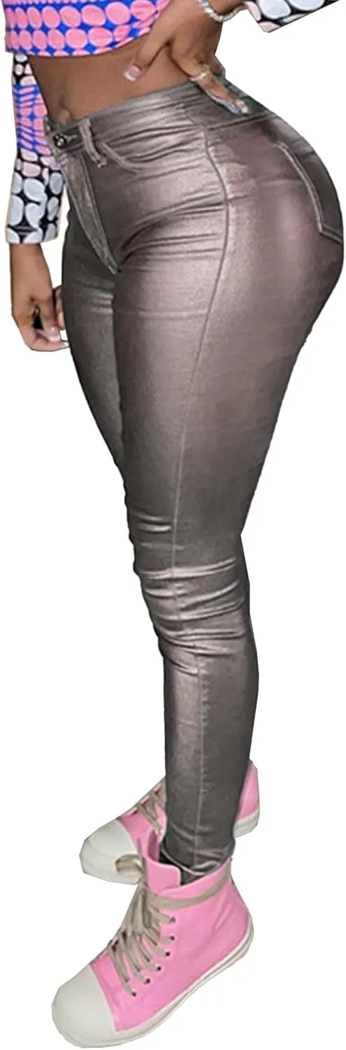 SEMATOMALA Women's Reflective Holographic Shiny Metallic Leggings High Waisted Full Length Soft Skinny Slim Fit Tights