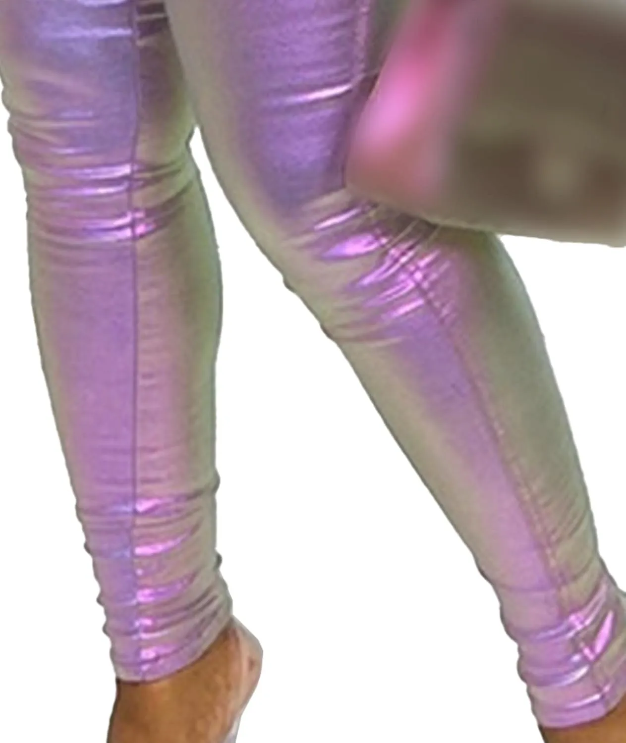SEMATOMALA Women's Reflective Holographic Shiny Metallic Leggings High Waisted Full Length Soft Skinny Slim Fit Tights