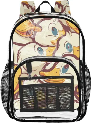 senya Transparent School Bag Adorable Ducks Travel Backpack With Water-Resistant PVC Plastic Clear Bagpack