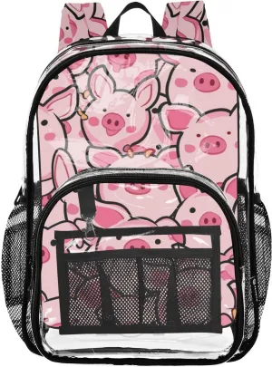 senya Transparent School Bag Adorable Pigs Travel Backpack With Water-Resistant PVC Plastic Clear Bagpack