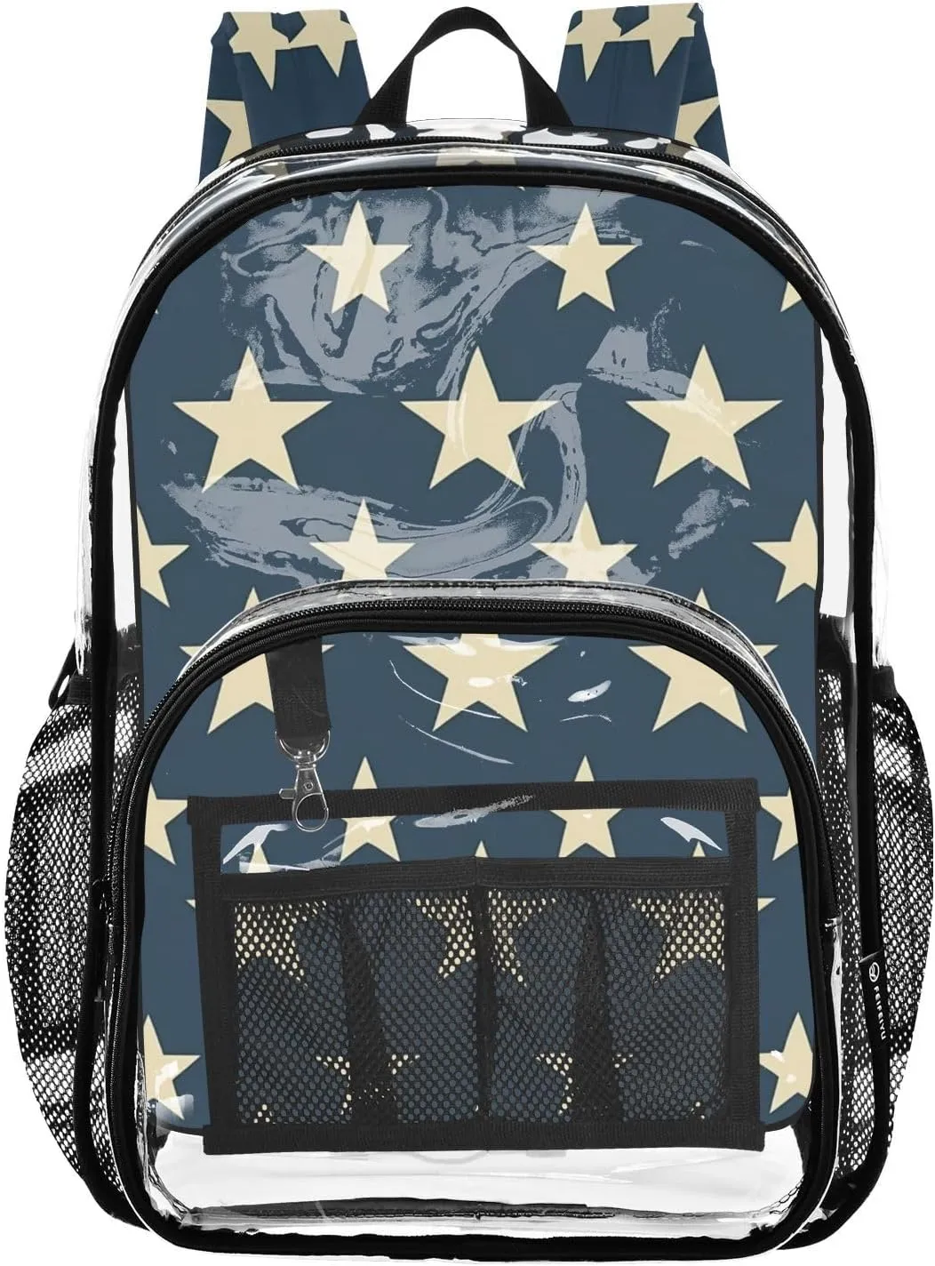 senya Transparent School Bag Beige Stars Travel Backpack With Water-Resistant PVC Plastic Clear Bagpack