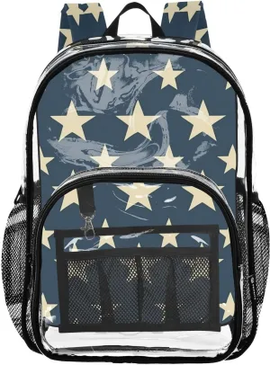 senya Transparent School Bag Beige Stars Travel Backpack With Water-Resistant PVC Plastic Clear Bagpack