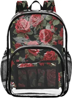 senya Transparent School Bag Budding Roses Travel Backpack With Water-Resistant PVC Plastic Clear Bagpack