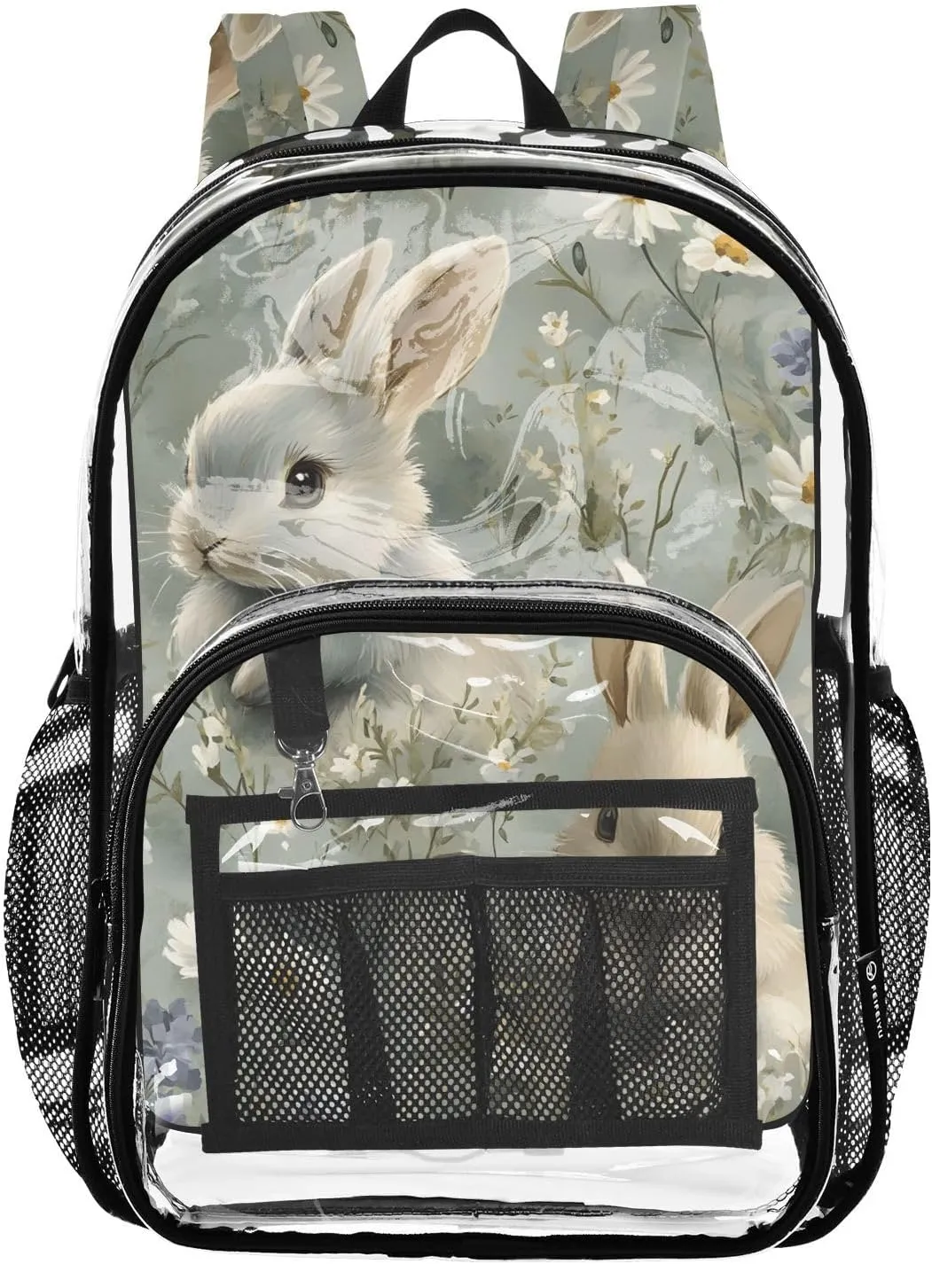 senya Transparent School Bag Bunny Daisy Travel Backpack With Water-Resistant PVC Plastic Clear Bagpack