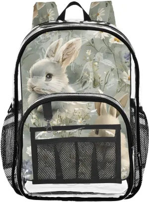 senya Transparent School Bag Bunny Daisy Travel Backpack With Water-Resistant PVC Plastic Clear Bagpack