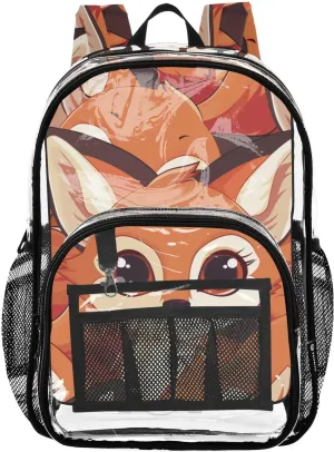 senya Transparent School Bag Charming Foxes Travel Backpack With Water-Resistant PVC Plastic Clear Bagpack