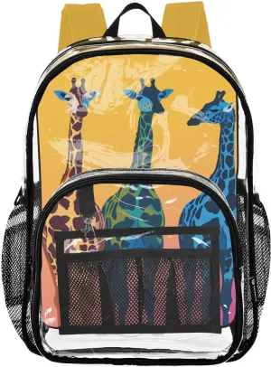 senya Transparent School Bag Colorful Giraffes Travel Backpack With Water-Resistant PVC Plastic Clear Bagpack