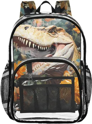 senya Transparent School Bag Dinosaur Flowers Travel Backpack With Water-Resistant PVC Plastic Clear Bagpack