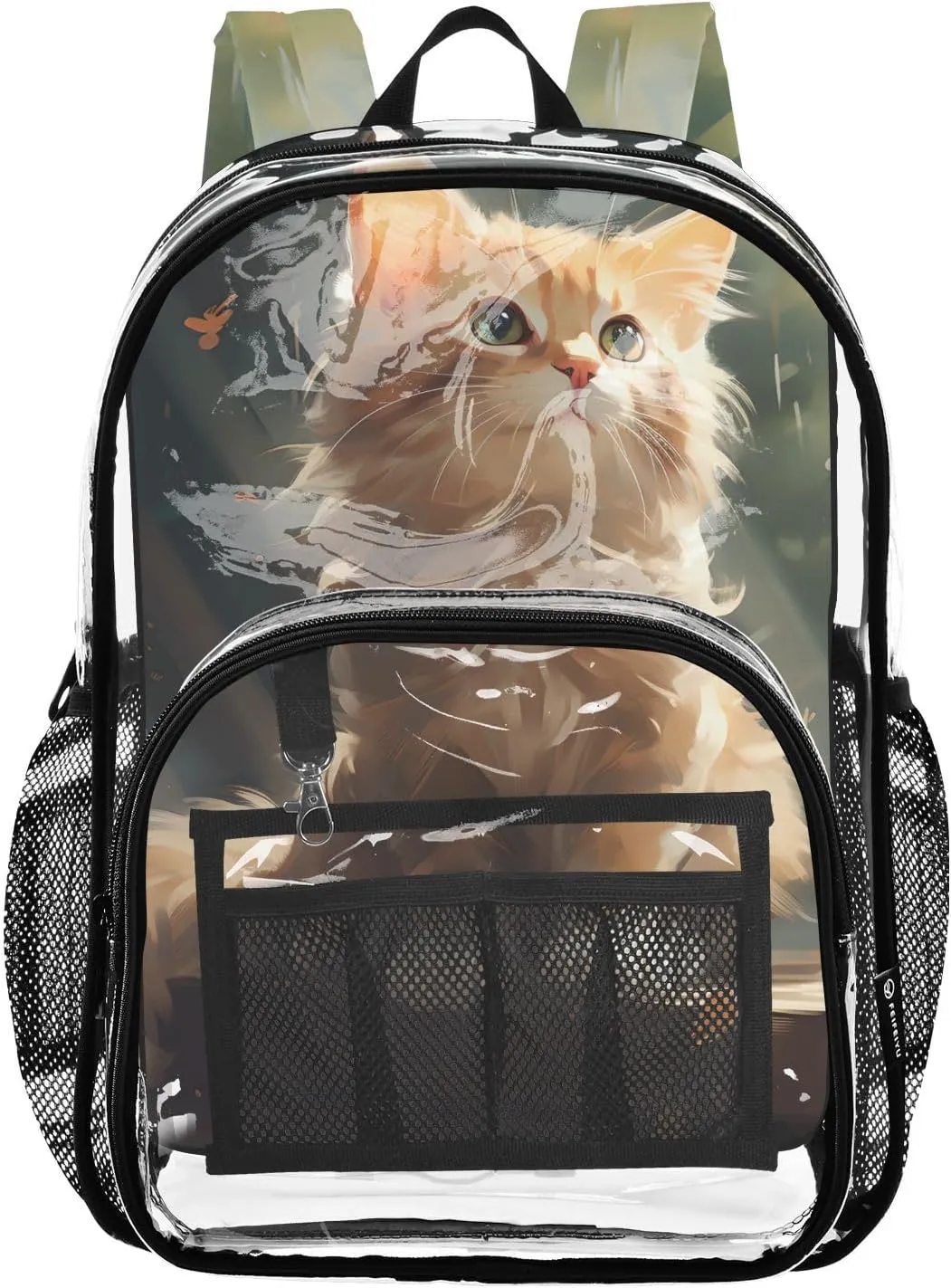 senya Transparent School Bag Docile Cat Travel Backpack With Water-Resistant PVC Plastic Clear Bagpack
