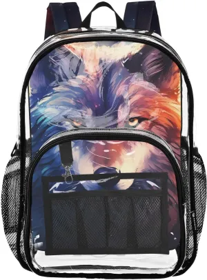 senya Transparent School Bag Fierce Wolf Travel Backpack With Water-Resistant PVC Plastic Clear Bagpack