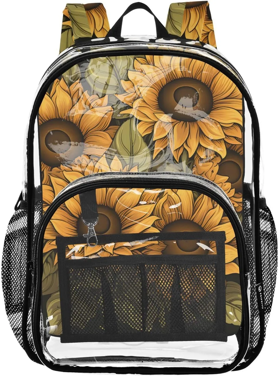 senya Transparent School Bag Fragrant Sunflowers Travel Backpack With Water-Resistant PVC Plastic Clear Bagpack