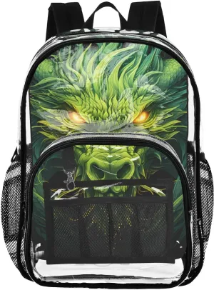 senya Transparent School Bag Green Dragon Travel Backpack With Water-Resistant PVC Plastic Clear Bagpack