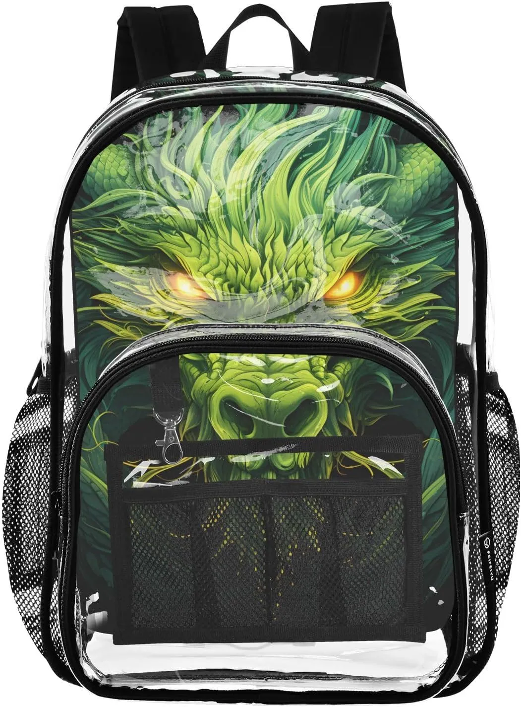 senya Transparent School Bag Green Dragon Travel Backpack With Water-Resistant PVC Plastic Clear Bagpack