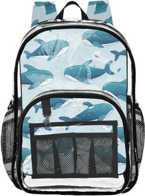 senya Transparent School Bag Lovable Dolphins Travel Backpack With Water-Resistant PVC Plastic Clear Bagpack