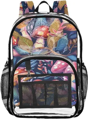 senya Transparent School Bag Mushrooms Jungle Travel Backpack With Water-Resistant PVC Plastic Clear Bagpack