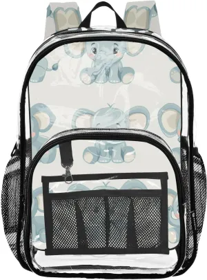 senya Transparent School Bag Naughty Elephants Travel Backpack With Water-Resistant PVC Plastic Clear Bagpack