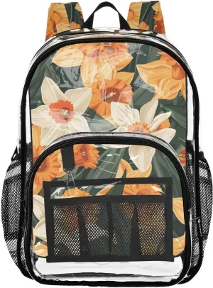 senya Transparent School Bag Orange Daffodils Travel Backpack With Water-Resistant PVC Plastic Clear Bagpack