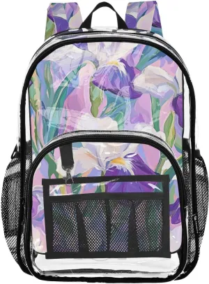 senya Transparent School Bag Purple Iris Travel Backpack With Water-Resistant PVC Plastic Clear Bagpack