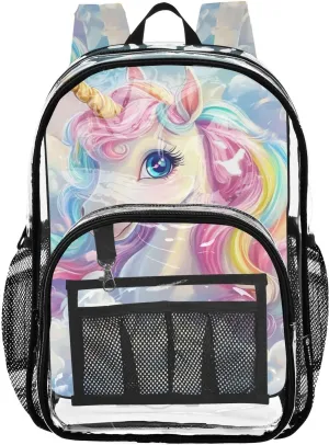 senya Transparent School Bag Rainbow Unicorn Travel Backpack With Water-Resistant PVC Plastic Clear Bagpack