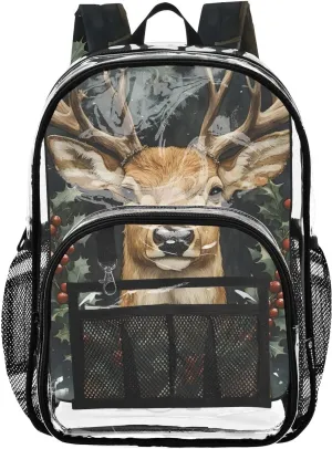 senya Transparent School Bag Reindeer Wreath Travel Backpack With Water-Resistant PVC Plastic Clear Bagpack