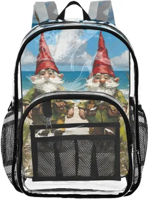 senya Transparent School Bag Seaside Gnomes Travel Backpack With Water-Resistant PVC Plastic Clear Bagpack