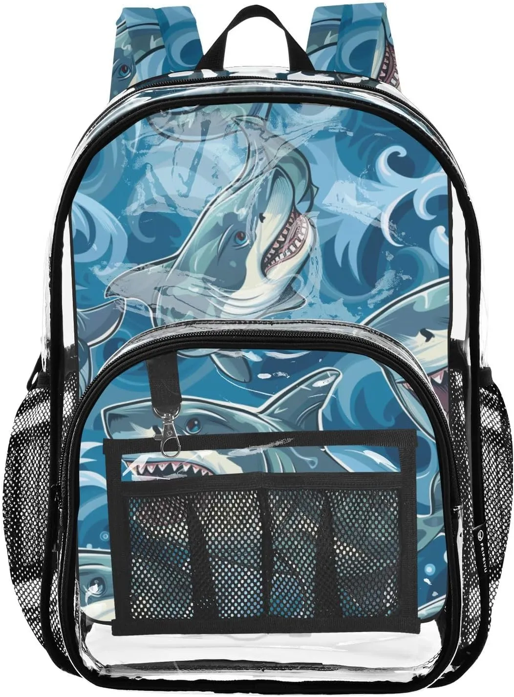 senya Transparent School Bag Sharks Wave Travel Backpack With Water-Resistant PVC Plastic Clear Bagpack